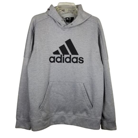 Adidas Hoodie Sweatshirt Logo Spellout Three Stripe Gray Silver Adult Medium - Picture 1 of 7